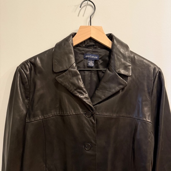 Ann Taylor Genuine Leather Jacket - black - size Large - Picture 2 of 11